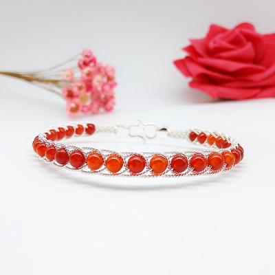 China CLASSIC Braided Carnelian Silver Wire Bracelet Women 925 Sterling Silver Jewelry Bracelet Women for sale