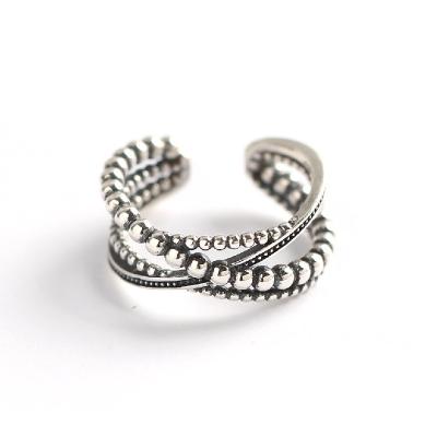 China Fashion Pearl Style Korean Silver Ring Layers Of Twisted Vintage Rings For Women 925 Sterling Silver for sale