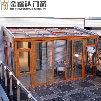 China Gold aluminum sunroom residential/patio/yard/villa glass prefab house supplier houses prefab sunrooms for sale