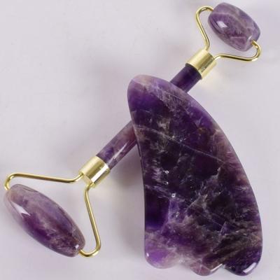 China Black Amethyst 100% Crystal Gua Sha Stone Facial Roller for Private Label Skin Care for sale