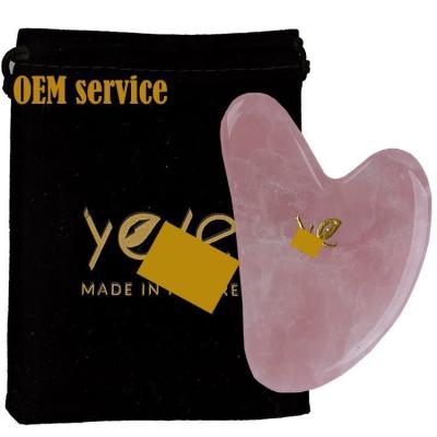 China Engrave Logo Natural Pink Stone Real Rose Quartz Facial GuaSha for Facial Massage for sale