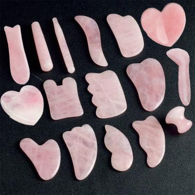 China Natural Jade Crystal Gua Sha Massager with Rose Quartz Scraping Therapy Tools and Bag for sale