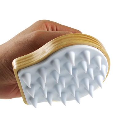 China Relaxation Function Wood and Silicone Hair Scrub Brush Comb for Women Scalp Massager for sale