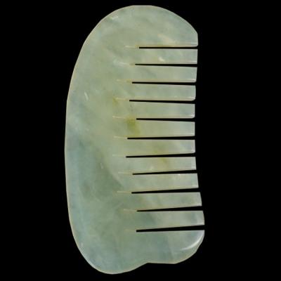 China Multi-Function Jade Gua Sha Hair Comb Green Jade Face Scrapper for Scalp Rejuvenation for sale