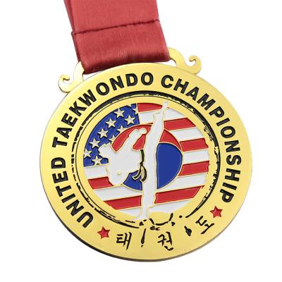 China Custom Wholesale Europe Metal Zinc Alloy Gold Silver Copper Taekwondo Medal With Ribbon for sale