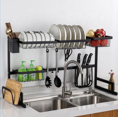 China Stainless Steel Workable Home Sink Racks 65cm 85cm 2 Tier Dish Rack Kitchen Organizer Countertop Storage Holders Bowl Dish Rack for sale