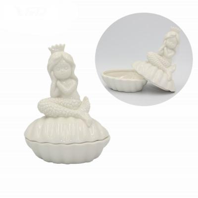 China Porcelain Summer season design home decoration porcelain beautiful mermaid in ceramic jewelry box for sale