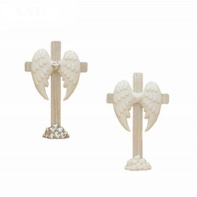 China Europe New Style Ceramic Christmas Decoration Religion Porcelain MDF The Cross With Vivid Wings Gifts for sale