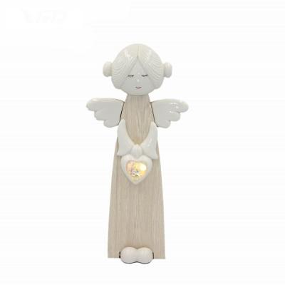 China Porcelain With 2021 MDF Europe Popular Nice Ceramic MDF Christmas Home Decoration Porcelain MDF Angel LED Light for sale