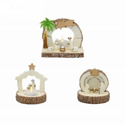 China 2020 New Europe figurine family Jesus in LED candle home decoration polyresin gifts religion for sale