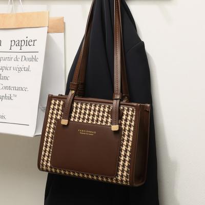 China 2022 Other Single Women Shoulder Tote Bags New Designer Coffee Thousand Bird Grid Women PU Leather for sale