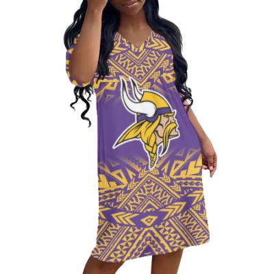 China American Football NFL Design Sales Loose Dress Custom Summer Polynesian Samoan Tribal Hot Anti-Static Team Women Night Dress Ladies Retro for sale