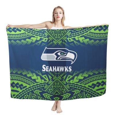 China Hot Sales Team Womens Outdoor Beach Sunscreen Lavalava Pareo NFL American Football Polynesian American Samoan Tribal Design Custom Sarongs for sale