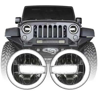 China Round led headlight 45w 7 inch floodlight diecast aluminum housing led halo headlights for jeep wrangler jk for sale