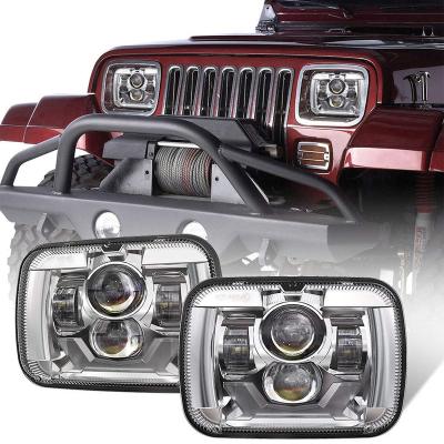 China Pair 5X7 7X6 Inch Square LED Headlight H4 Hi/Lo Beam Aluminum Die-Cast Housing Headlights For Jeep Cherokee XJ Wrangler YJ Pickup Trucks for sale