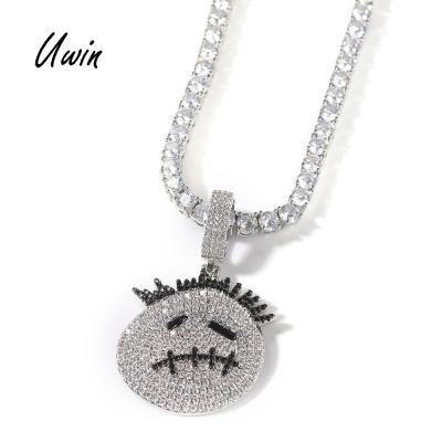 China Hiphop UWIN Hip Hop Jack Skellington CZ Cartoon Necklace Dangling Mens Rapper Charm Female Halloween Necklace for sale