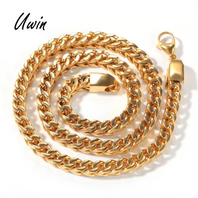 China Hiphop Franco Chain Stainless Steel Necklace Bracelet Set Luxury Gold Plating Chain Hip Hop Hitter Jewelry for sale