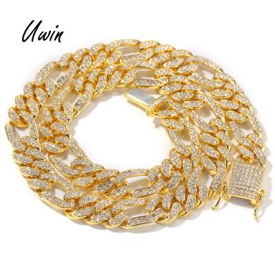 China 2019 Hiphop Hiphop Gold Plated Diamond Figaro Chain Men Ice Cuban Chains Necklace for sale