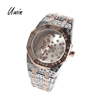 China New UWIN 2022 Bling Day/Date Design Watch Stardust Iced Out Brand Quality Designer Hip Hop Rapper Watches for sale