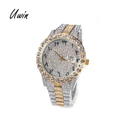 China Day/Date Iced Out Watch Diamond Bling Round Arabic Numeral Watches For Men Women Wholesale Watches for sale