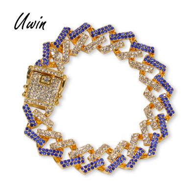 China 2019 Hiphop Newcomers Two Tone Charm Link Bracelet Miami Crystal Bling Mens Cuban Chain for sale