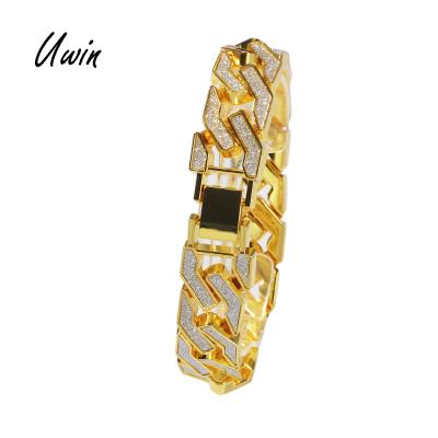 China Wholesale Price Cuban Link Chain Bracelet New Gold Hiphop Chain Bracelet Bling Bling Cuban Link Glitter Restriction For Men for sale