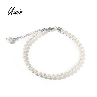 China Hiphop 2021 Summer Shell Pearl Beads Anklet Stainless Steel Foot Chain Women Anklet Jewelry for sale