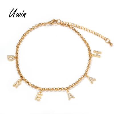 China 2020 Hiphop Wholesale Iced Out Anklet Chain Women Jewelry Initial Letter Foot Jewelry 26 Letter Anklets for sale