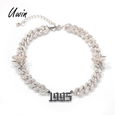 China New Custom Hiphop Zodiac Zodiac Birth Year Nameplate CZ Cuban Link Anklet Women Anklets Striker Foot Jewelry for sale