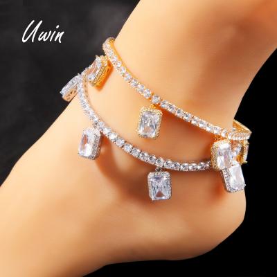 China Hiphop 18K Gold Plated Diamond Shape Charm Crystal Anklets Women Foot Chain Jewelry Thin Tennis Anklet Chain Women for sale