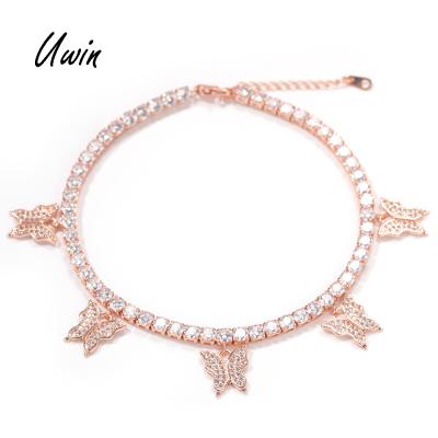 China New Arrival Hiphop Woman Butterfly CZ Tennis Anklet Bling Iced Out Female Hitter Anklets Jewelry for sale