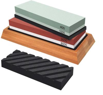 China Sustainable Premium Whetstone Knife Sharpening Stone Set , Whetstone 3-IN-1 400/1000 3000/8000 Grit With Black Flattening Stone for sale