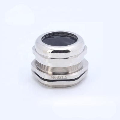 China Tighting M63*1.5mm IP68 Metal Nickel Plated Brass Cable Gland For 37-44mm Cable for sale