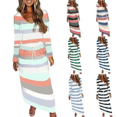 China DT-000037 washable new print loose striped sleeve v-neck cheap dress long plus size women casual dress for sale