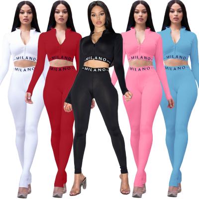 China Anti-pilling Women's Long Sleeve Skinny Crop Workout Clothing Fitness Leggings Top Yoga Sets Two Piece Set 2 Piece Jogger Womens Pants 2021 for sale