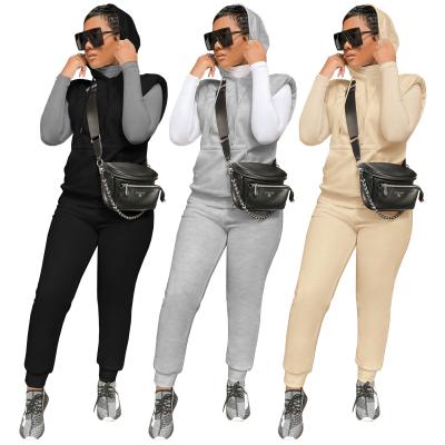 China DT-S00048fashion sustainable sports leisure sleeveless shoulder pads with fleece jogger pants two-piece set sweatpants and hoodie set for sale