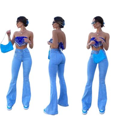 China DT-P000040Hot high waist breathable fashion stretch wash color horn plus size hig waist jeans ripped jeans for stylish women for sale