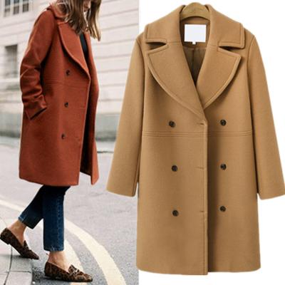 China Women plus size 2021 winter clothing DT-C000023 double breasted woolen tweed jacket long-sleeved suit-collar warm viable for sale