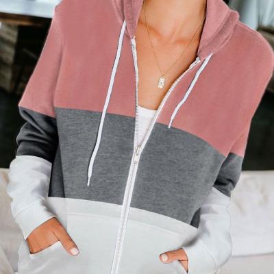 China Color Bump Hoodie Women Zipper Pocket Cardigan Coat 2021 European New And Hot American Long Sleeve Cotton Lining Knitted Casual for sale