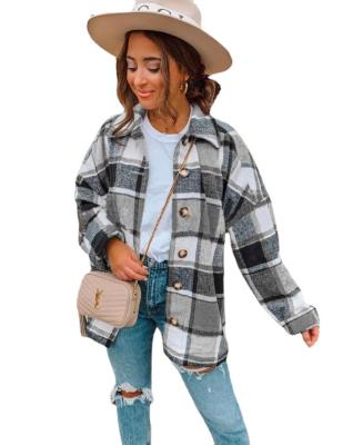 China DT-C00008 Autumn Street Breathable Temperament Sheath Long Loose Lapel Plaid Tweed Jacket Women Plus Size Coat for sale