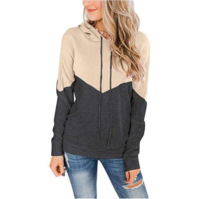 China DT-C00009 Breathable Hot - Selling Hooded Drawstring Spliced ​​Long Sleeve Clash Color Hoodie Plus Size Women Casual Coat for sale