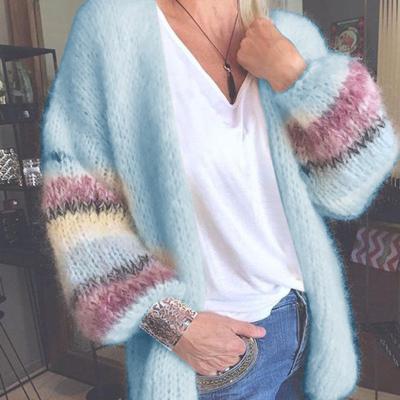 China DT-C000023 breathable striped mohair cardigan autumn and winter knitting long woolen coat plus size winter clothes jacket winter parkas for sale