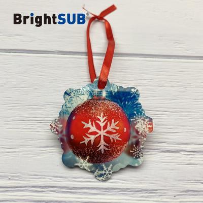 China Brightsub 0.75mm Double Sided Aluminum Sublimation Foil Christmas Ornament Pearlized White Snowflake Metal Decoration for sale