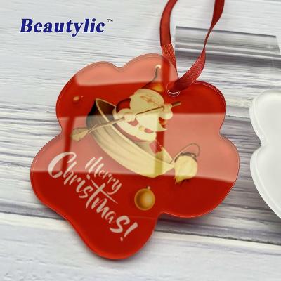 China LS-ACO14 Interior Decoration Sublimation Christmas Ornament White Luster White Heat Transfer Acrylic Photo Printing PMMA Beautylic Flat Ornament for sale