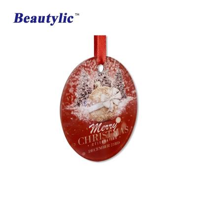 China Christmas Deoration LS-ACO01 Sublimation Christmas Ornament Sublimation Gloss White Heat Transfer Acrylic Photo Printing PMMA Flat Ornament for sale