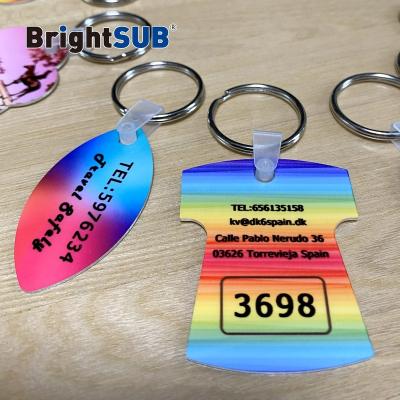 China BrightSUB 0.75mm Glossy Double Sided White Sublimation Heat Transfer Photo Metal Key Chains Printable Custom Keychains for sale