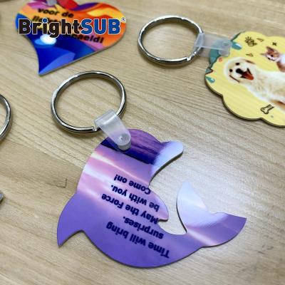 China BrightSUB 0.75mm Double Sided Matte White Sublimation Metal Key Chain Aluminum Keychains Heat Transfer Photo Printing Custom for sale