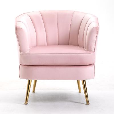 China Modern Luxury Nordic Ornate Arm Fabric Accent Velvet Living Room Chairs Chairs Leisure Chair Pink With Gold Legs for sale