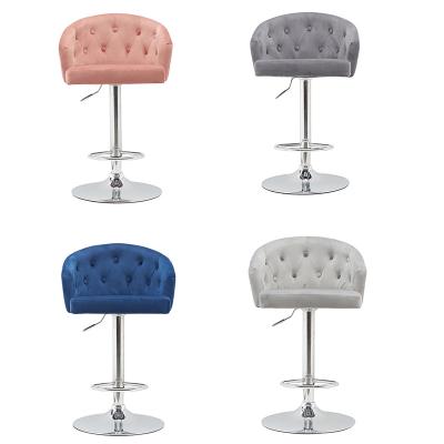 China Modern cheap luxury adjustable velvet pink bar stools with back for sale