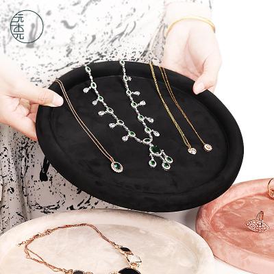 China Factory Instock Velvet Jewelry Display Trays OEM+ODM+Wholesale Material White Necklace Jewelry Tray Round Ship Directly for sale